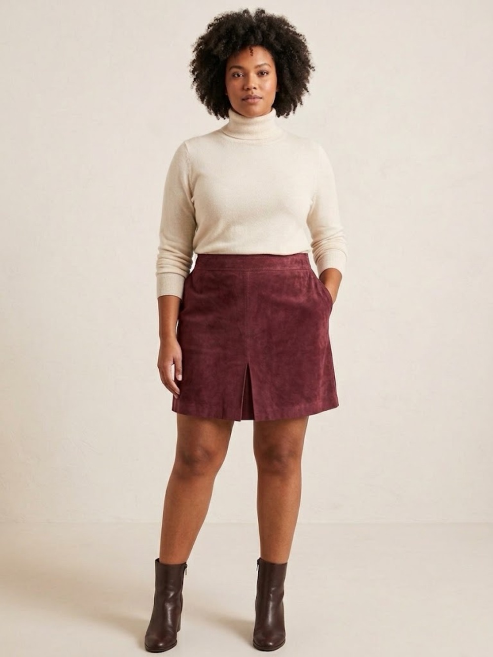 BRAND NEW: Olsen A-Line Burgundy Suede-Textured Skirt - Size XL